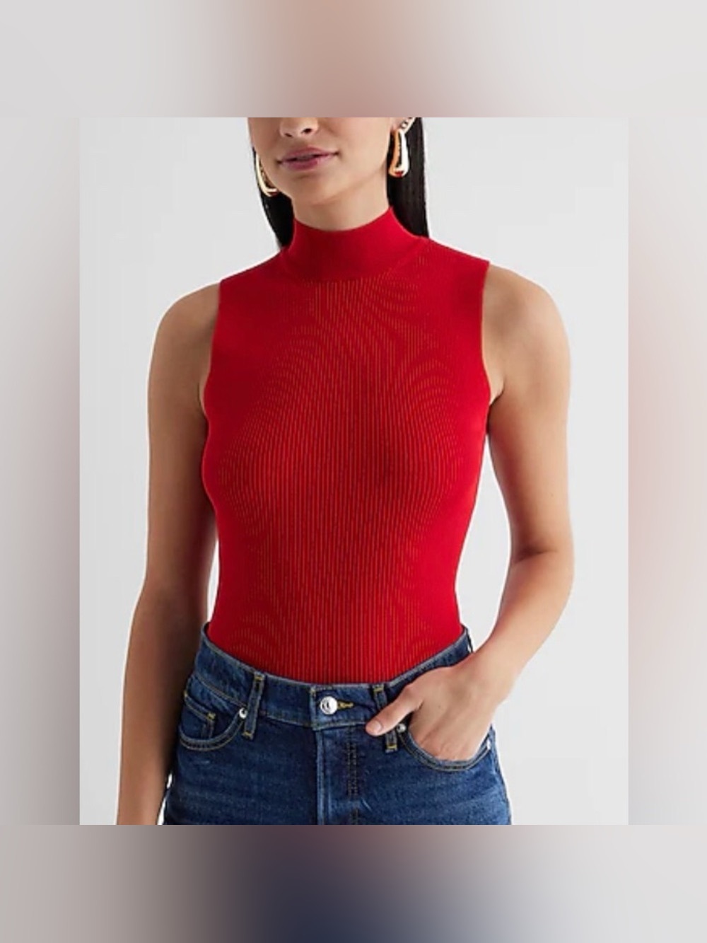 Express Silky Soft Fitted Ribbed Mock Neck Sweater Tank